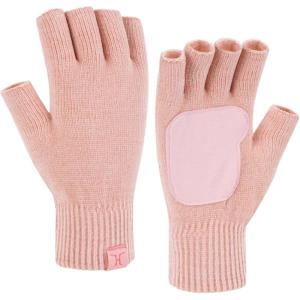 imageFZ FANTASTIC ZONE Winter Fingerless Gloves for Women Men Chenille Warm Knit Work AntiSlip Leather Half Finger Gloves GiftsPink