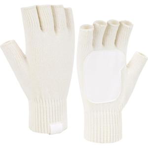 imageFZ FANTASTIC ZONE Winter Fingerless Gloves for Women Men Chenille Warm Knit Work AntiSlip Leather Half Finger Gloves GiftsWhite