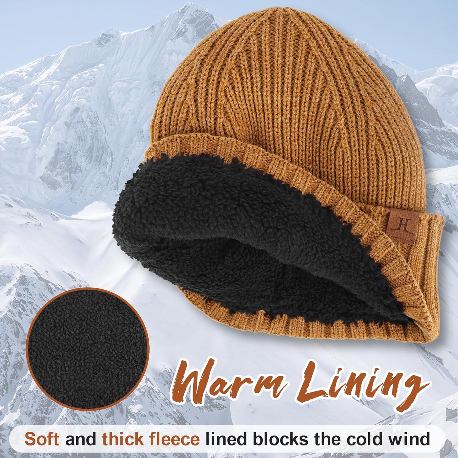 imageFZ FANTASTIC ZONE Mens Winter Beanie Hats for Men Warm Ribbed Knit Hat Ski Snow Skull Caps with Fleece Lined Mens GiftsBrown