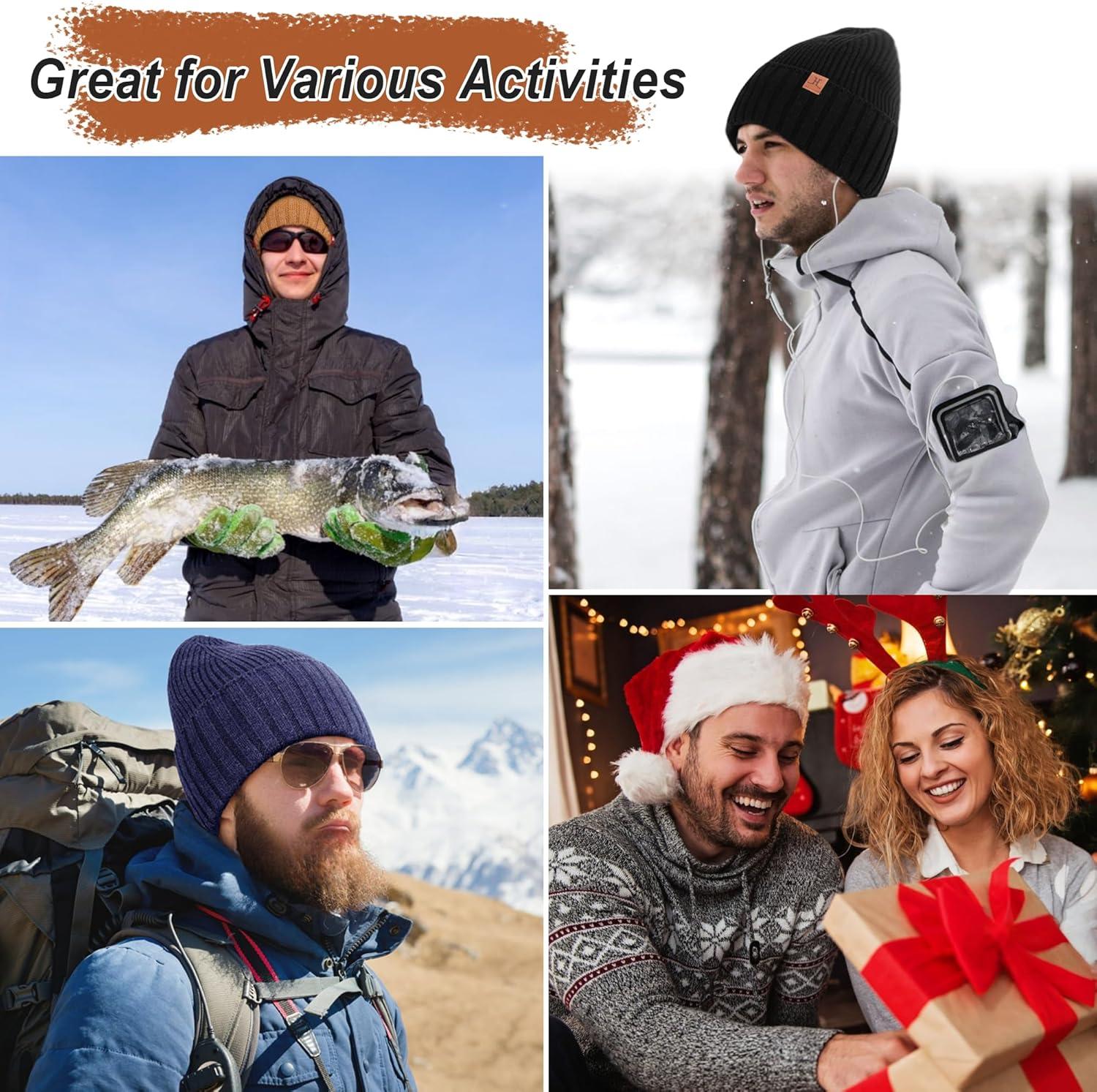 imageFZ FANTASTIC ZONE Mens Winter Beanie Hats for Men Warm Ribbed Knit Hat Ski Snow Skull Caps with Fleece Lined Mens GiftsBrown