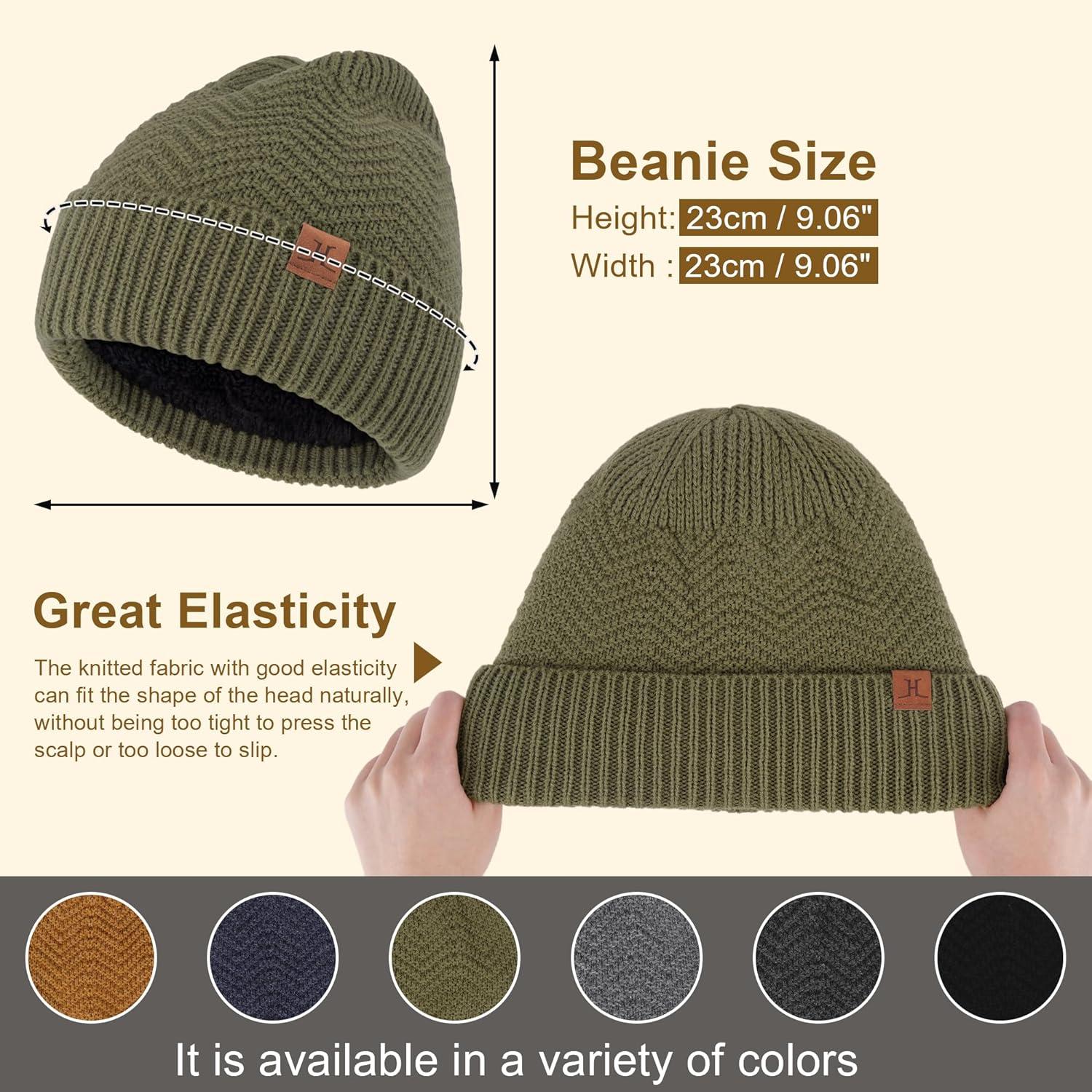 imageFZ FANTASTIC ZONE Winter Beanie Hats for Men Warm Knit Snow Ski Hat Skull Cap with Thick Fleece Lined Mens GiftsArmy Green
