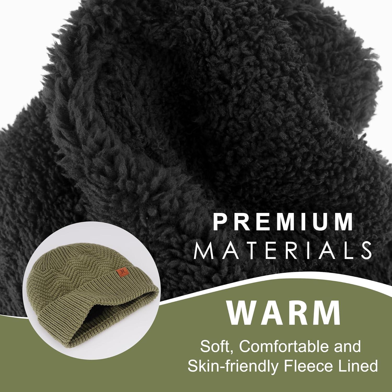 imageFZ FANTASTIC ZONE Winter Beanie Hats for Men Warm Knit Snow Ski Hat Skull Cap with Thick Fleece Lined Mens GiftsArmy Green