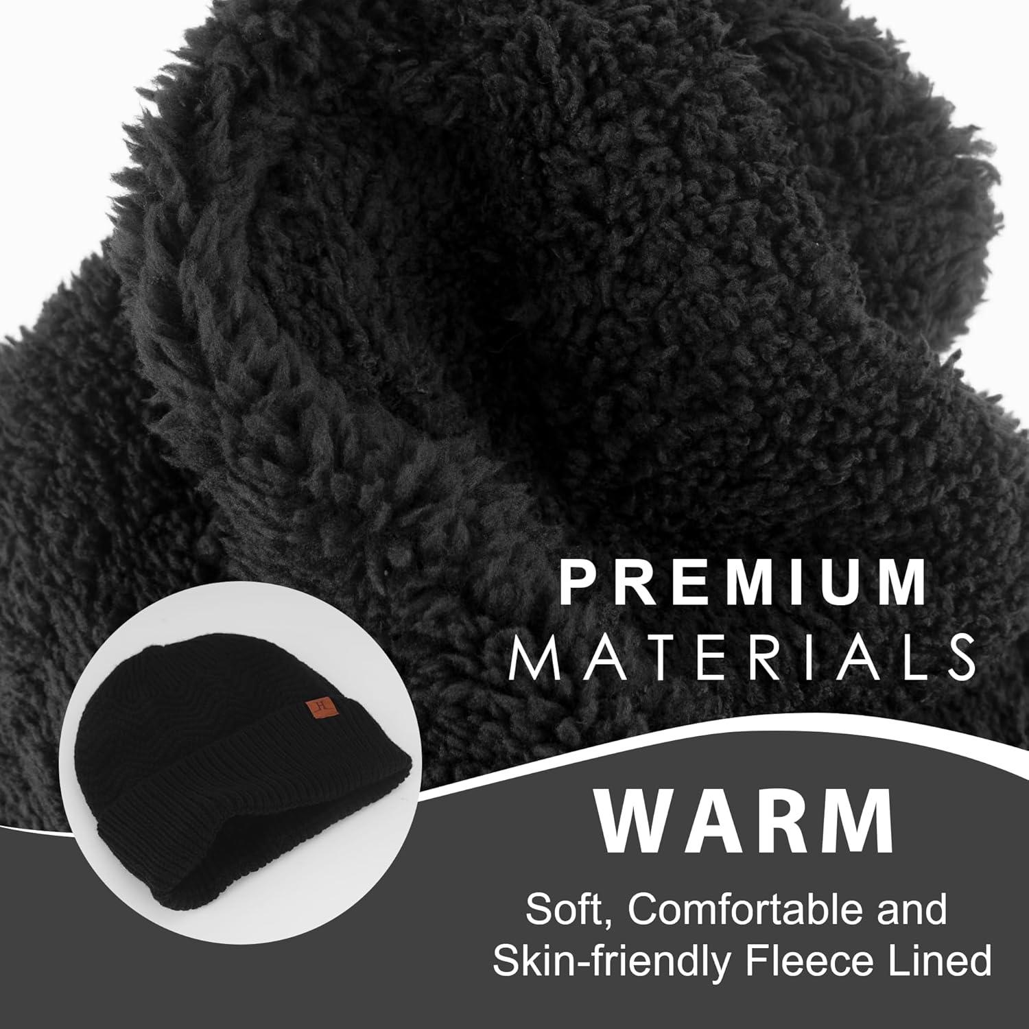 imageFZ FANTASTIC ZONE Winter Beanie Hats for Men Warm Knit Snow Ski Hat Skull Cap with Thick Fleece Lined Mens GiftsBlack