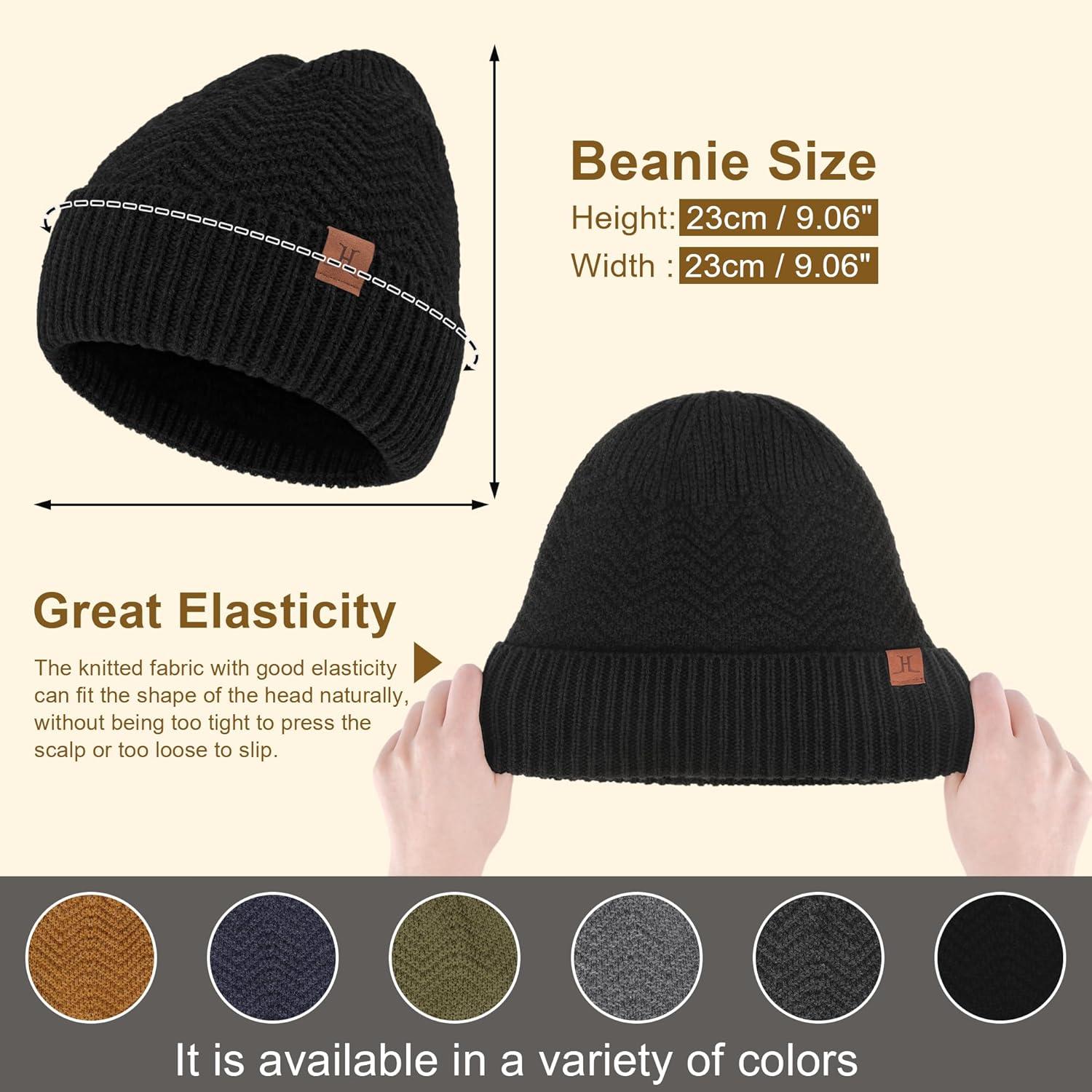 imageFZ FANTASTIC ZONE Winter Beanie Hats for Men Warm Knit Snow Ski Hat Skull Cap with Thick Fleece Lined Mens GiftsBlack