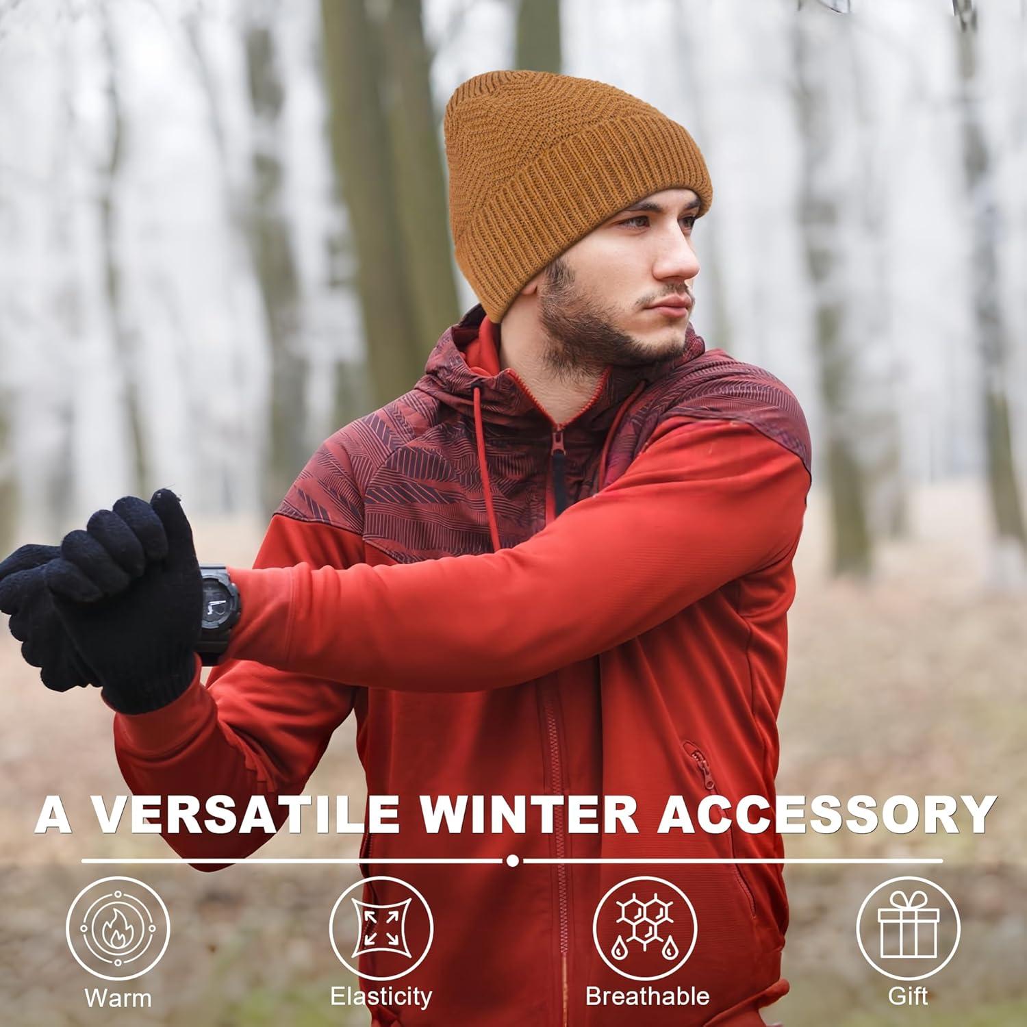 imageFZ FANTASTIC ZONE Winter Beanie Hats for Men Warm Knit Snow Ski Hat Skull Cap with Thick Fleece Lined Mens GiftsBrown