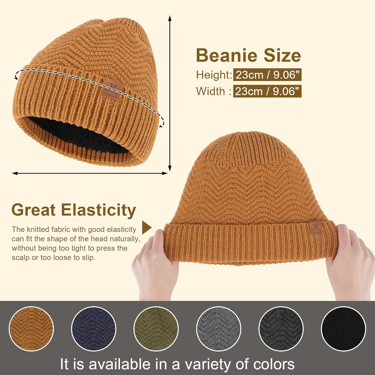 imageFZ FANTASTIC ZONE Winter Beanie Hats for Men Warm Knit Snow Ski Hat Skull Cap with Thick Fleece Lined Mens GiftsBrown