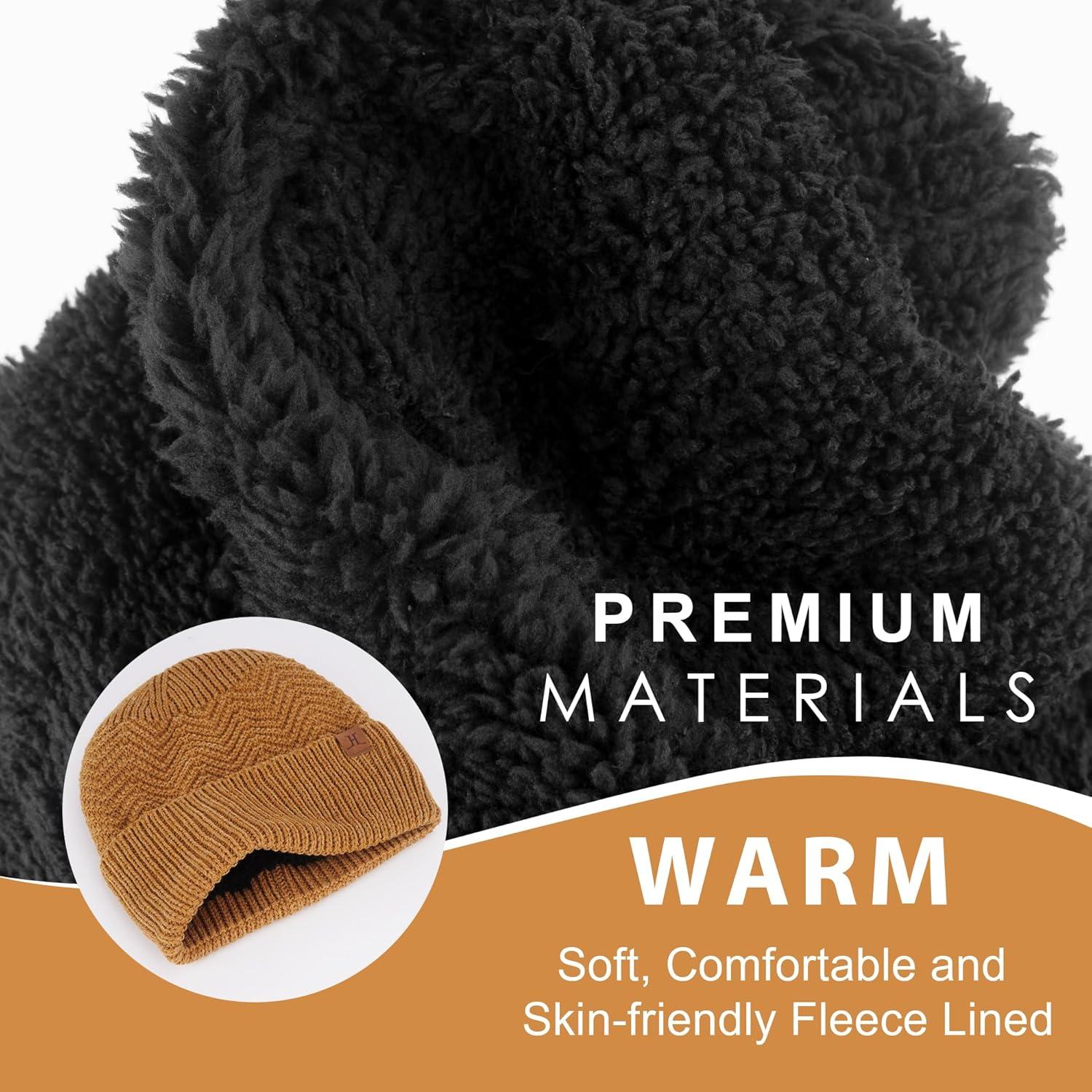 imageFZ FANTASTIC ZONE Winter Beanie Hats for Men Warm Knit Snow Ski Hat Skull Cap with Thick Fleece Lined Mens GiftsBrown