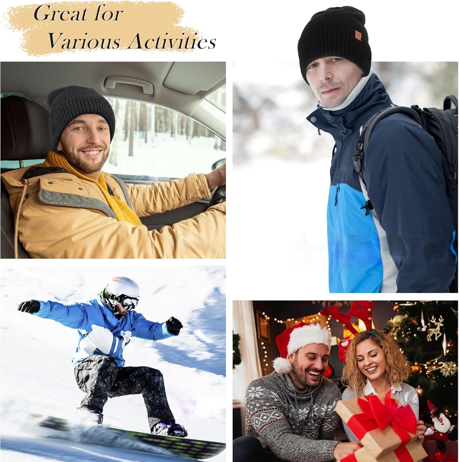 imageFZ FANTASTIC ZONE Winter Beanie Hats for Men Warm Knit Snow Ski Hat Skull Cap with Thick Fleece Lined Mens GiftsBrown