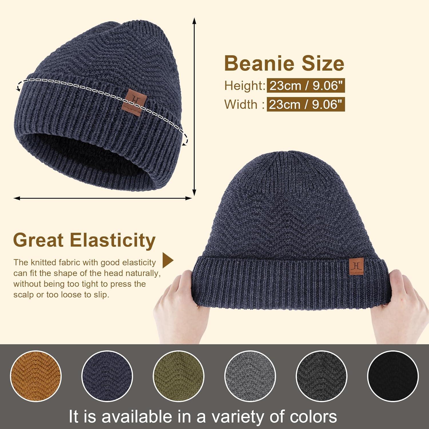 imageFZ FANTASTIC ZONE Winter Beanie Hats for Men Warm Knit Snow Ski Hat Skull Cap with Thick Fleece Lined Mens GiftsDark Blue