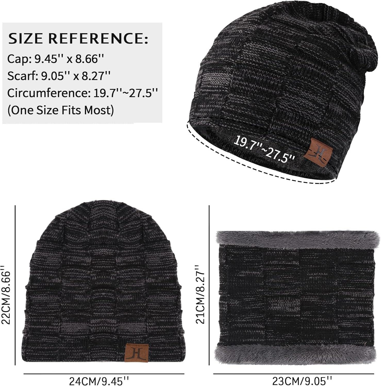 imageMens Winter Beanie Hats Scarf Set Warm Knit Skull Cap Neck Warmer with Fleece Lined Winter Hat for WomenBlack