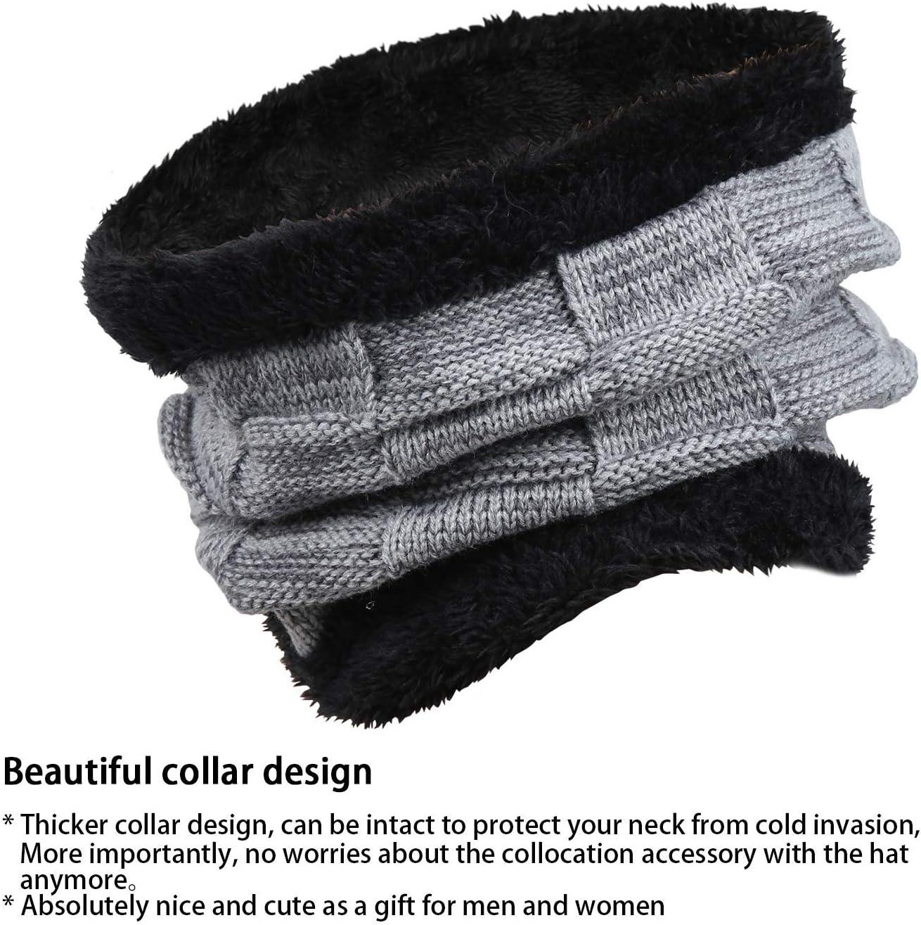 imageMens Winter Beanie Hats Scarf Set Warm Knit Skull Cap Neck Warmer with Fleece Lined Winter Hat for WomenGrey