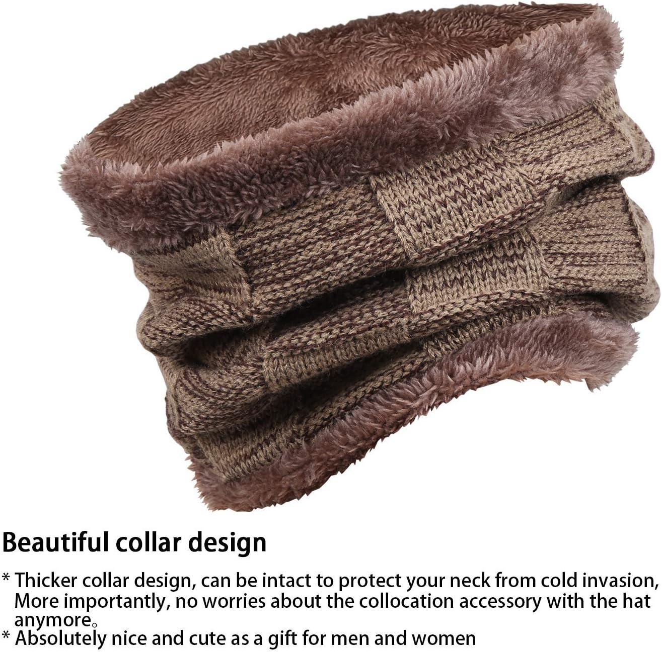 imageMens Winter Beanie Hats Scarf Set Warm Knit Skull Cap Neck Warmer with Fleece Lined Winter Hat for WomenKhaki