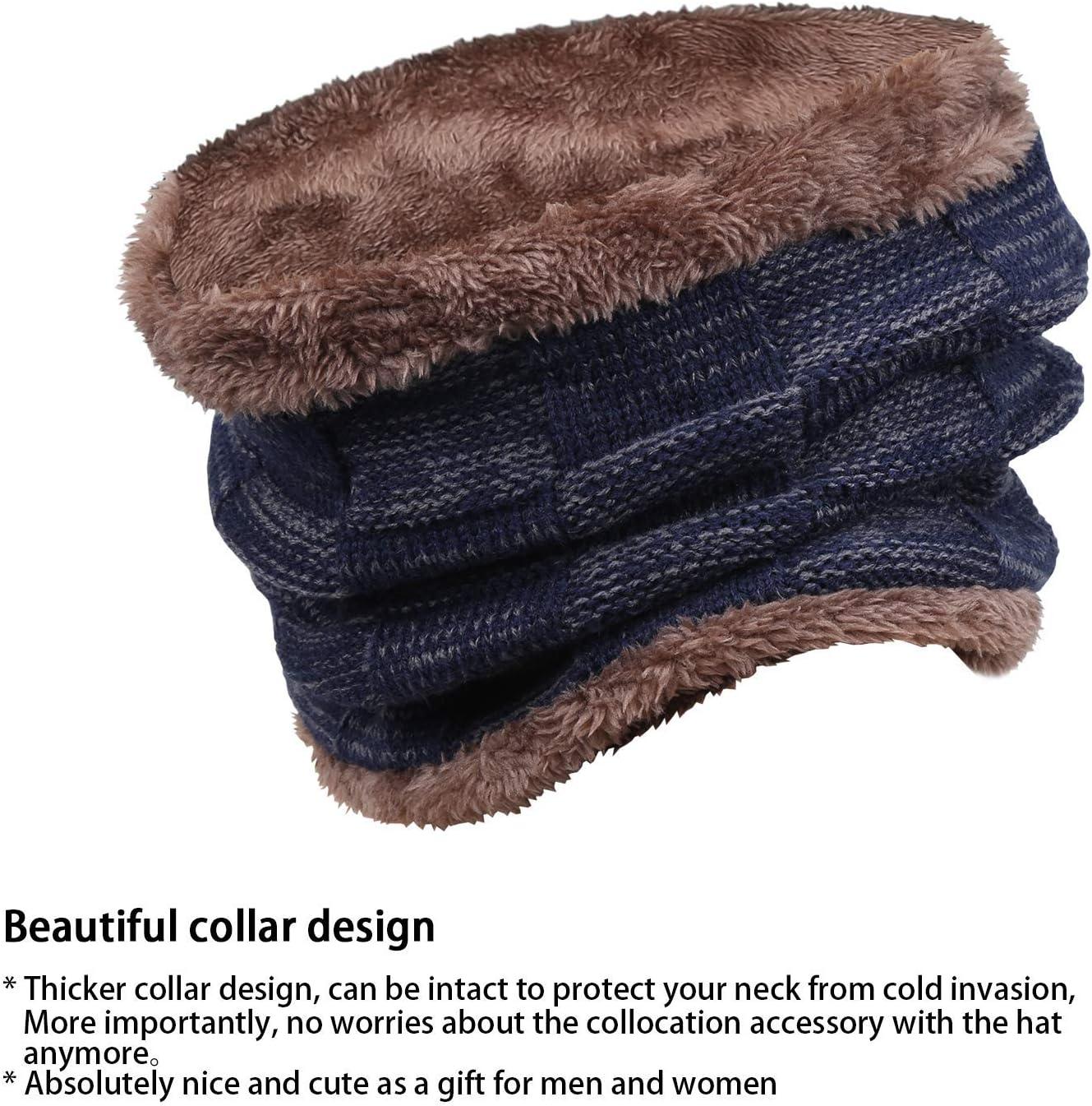 imageMens Winter Beanie Hats Scarf Set Warm Knit Skull Cap Neck Warmer with Fleece Lined Winter Hat for WomenNavy Blue