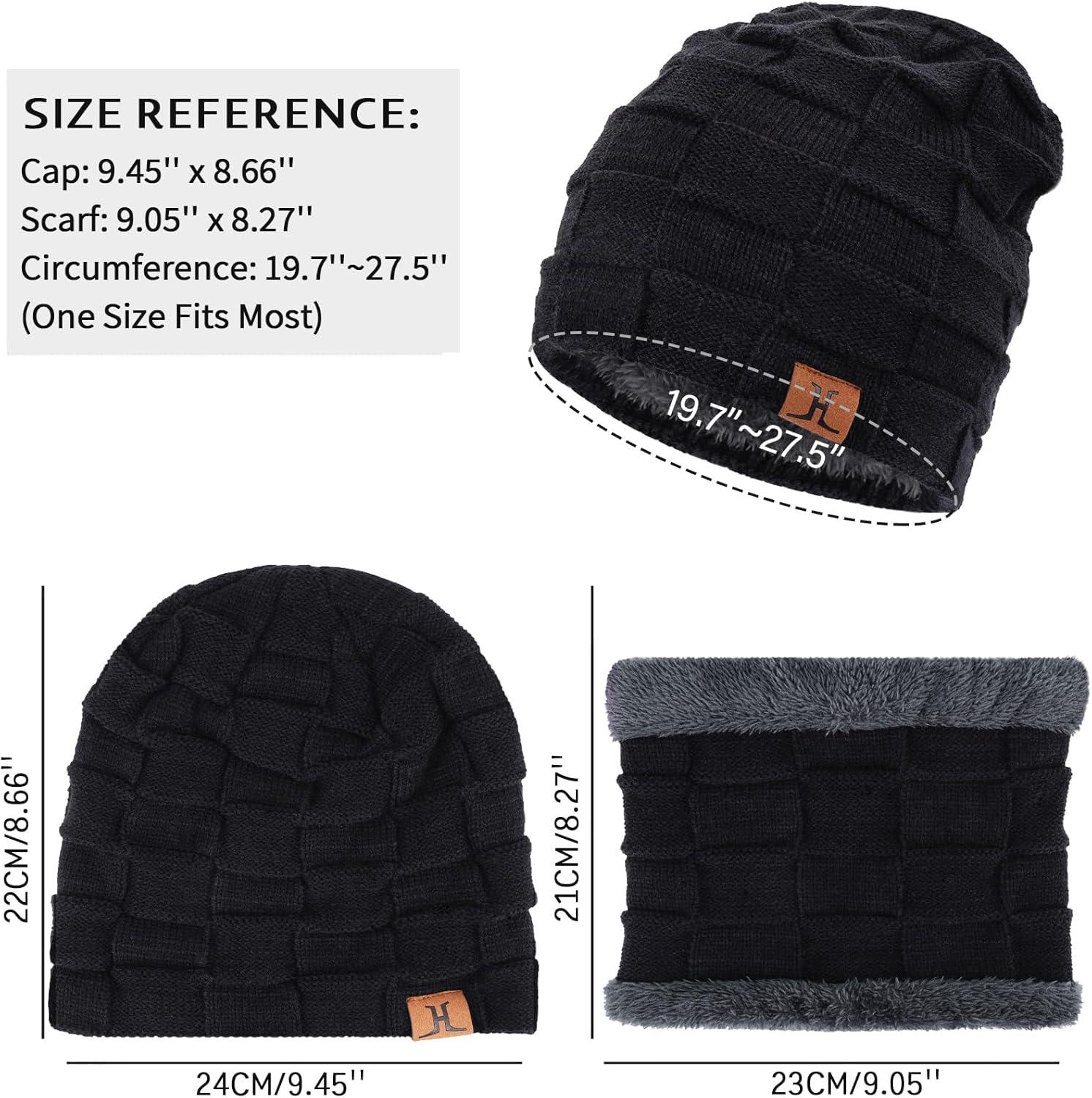 imageMens Winter Beanie Hats Scarf Set Warm Knit Skull Cap Neck Warmer with Fleece Lined Winter Hat for WomenPure Black