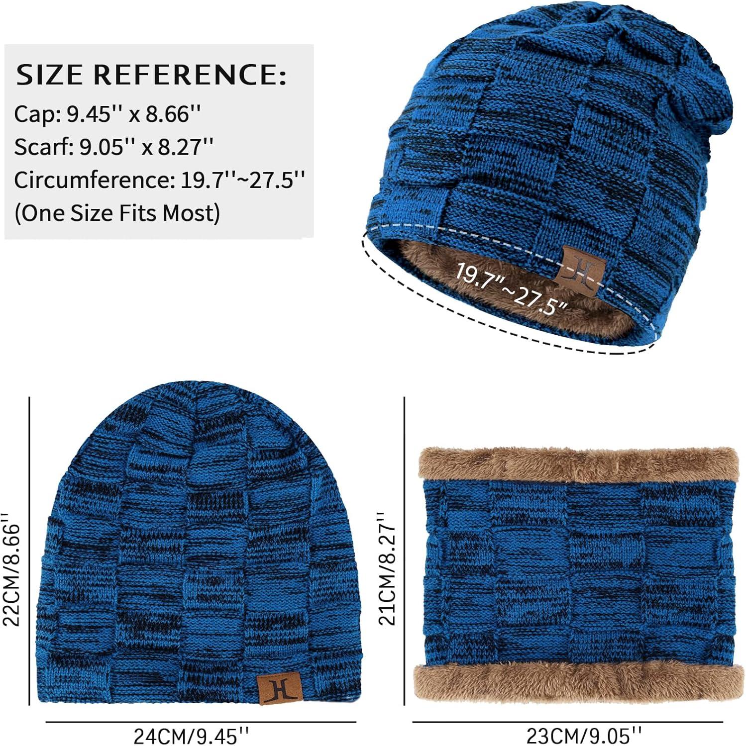 imageMens Winter Beanie Hats Scarf Set Warm Knit Skull Cap Neck Warmer with Fleece Lined Winter Hat for WomenRoyal Blue