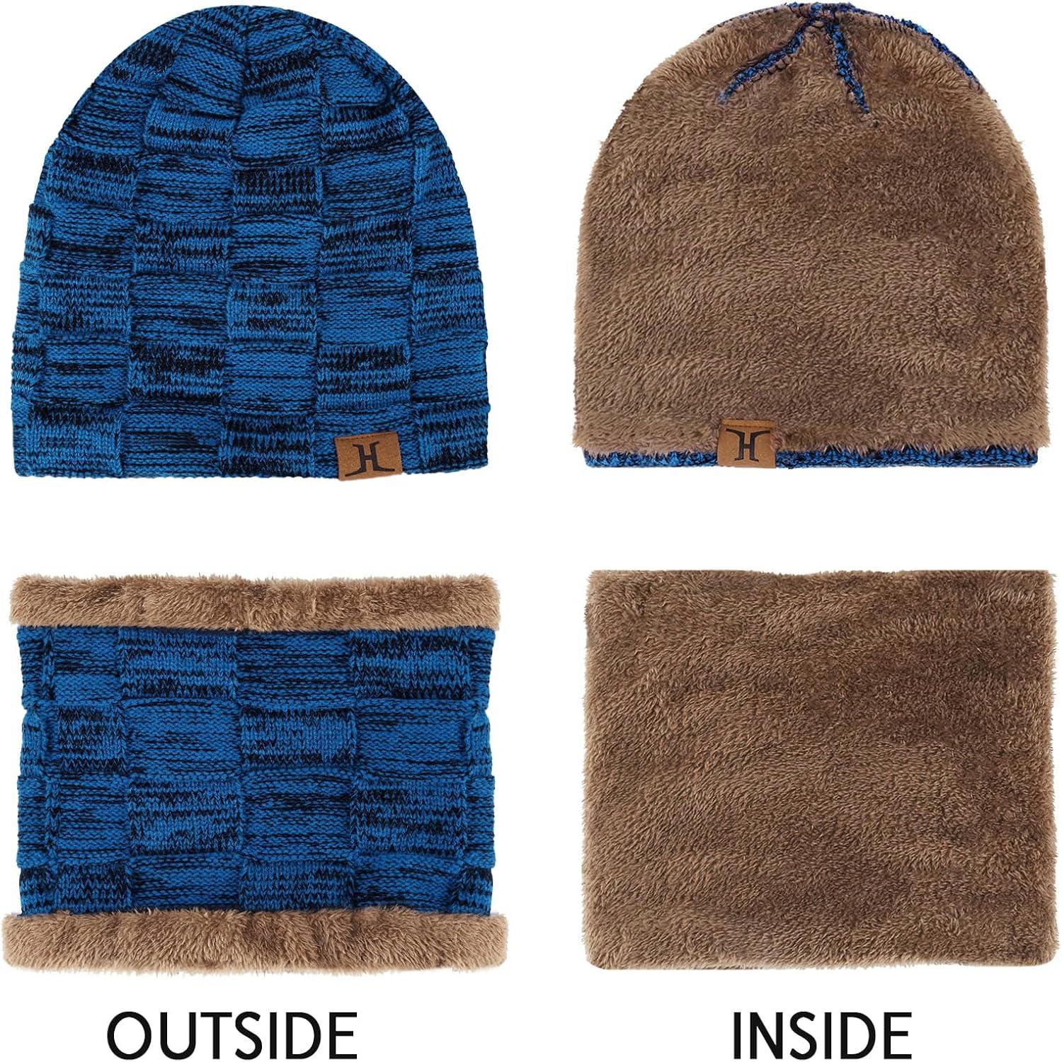 imageMens Winter Beanie Hats Scarf Set Warm Knit Skull Cap Neck Warmer with Fleece Lined Winter Hat for WomenRoyal Blue