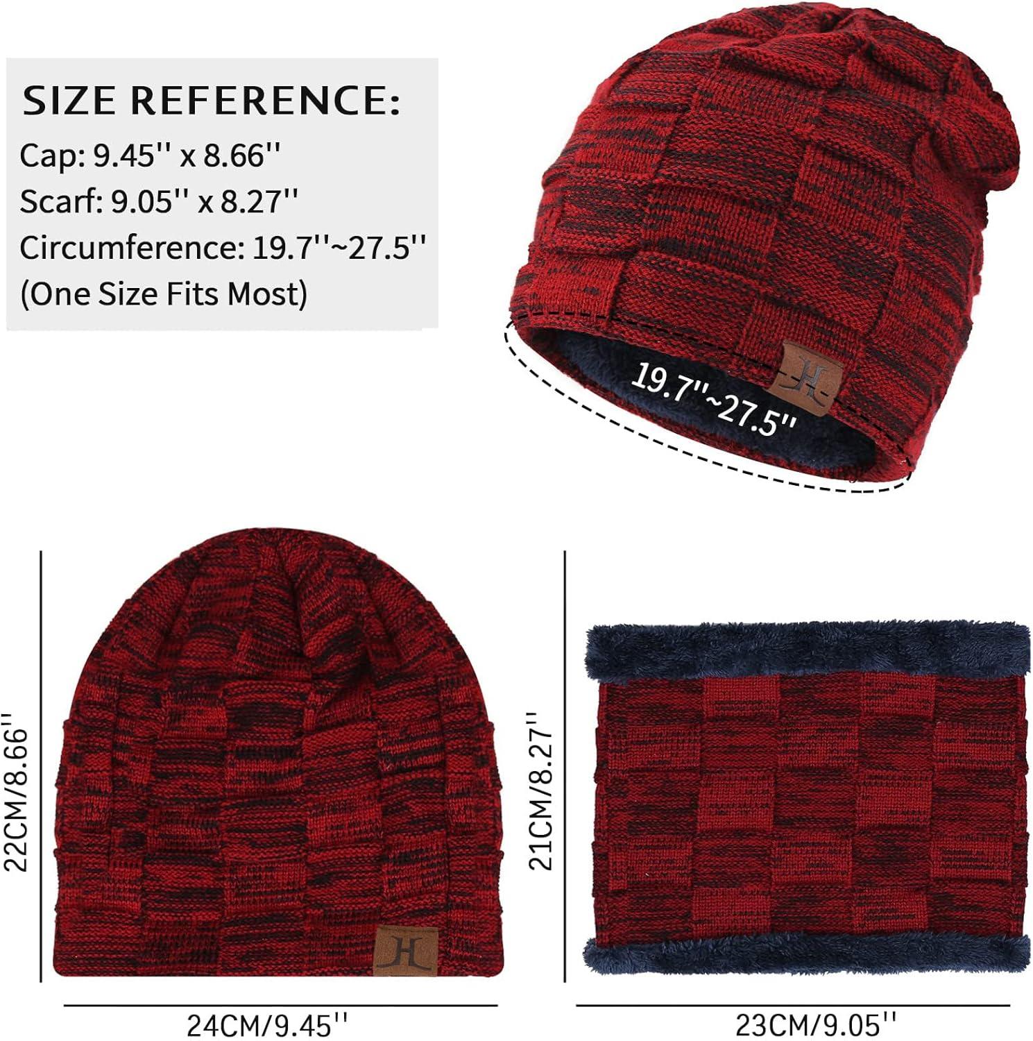 imageMens Winter Beanie Hats Scarf Set Warm Knit Skull Cap Neck Warmer with Fleece Lined Winter Hat for WomenWine Red