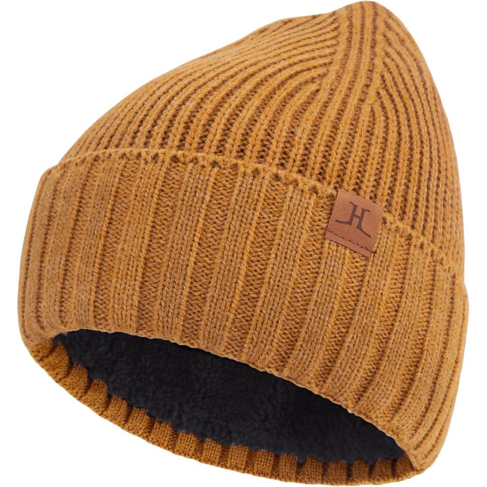 imageFZ FANTASTIC ZONE Mens Winter Beanie Hats for Men Warm Ribbed Knit Hat Ski Snow Skull Caps with Fleece Lined Mens GiftsBrown