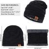 imageMens Winter Beanie Hats Scarf Set Warm Knit Skull Cap Neck Warmer with Fleece Lined Winter Hat for WomenPure Black