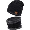 imageMens Winter Beanie Hats Scarf Set Warm Knit Skull Cap Neck Warmer with Fleece Lined Winter Hat for WomenPure Black