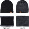 imageMens Winter Beanie Hats Scarf Set Warm Knit Skull Cap Neck Warmer with Fleece Lined Winter Hat for WomenPure Black