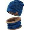 imageMens Winter Beanie Hats Scarf Set Warm Knit Skull Cap Neck Warmer with Fleece Lined Winter Hat for WomenRoyal Blue