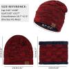imageMens Winter Beanie Hats Scarf Set Warm Knit Skull Cap Neck Warmer with Fleece Lined Winter Hat for WomenWine Red