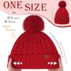 imageFZ FANTASTIC ZONE Winter Beanie Hats for Women with Fleece Lined Knitted Warm Womens Pom Pom Hat Chunky Cable Skull Cap GiftsRed