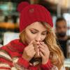 imageFZ FANTASTIC ZONE Winter Beanie Hats for Women with Fleece Lined Knitted Warm Womens Pom Pom Hat Chunky Cable Skull Cap GiftsRed