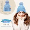 imageFZ FANTASTIC ZONE Womens Pom Pom Winter Hat Warm Cable Knit Beanie Hats for Women Skull Cap with Thick Fleece Lined GiftsLight Blue