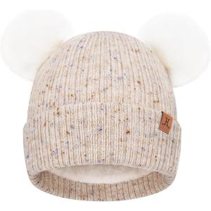 imageFZ FANTASTIC ZONE Toddler Kids Winter Hat Beanie Pompom Warm Fleece Baby Hats 06 12 Months 1 2 3 4 Year Old Girls Boys GiftsBeige