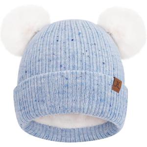 imageFZ FANTASTIC ZONE Toddler Kids Winter Hat Beanie Pompom Warm Fleece Baby Hats 06 12 Months 1 2 3 4 Year Old Girls Boys GiftsBlue
