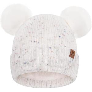 imageFZ FANTASTIC ZONE Toddler Kids Winter Hat Beanie Pompom Warm Fleece Baby Hats 06 12 Months 1 2 3 4 Year Old Girls Boys GiftsCream White
