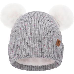 imageFZ FANTASTIC ZONE Toddler Kids Winter Hat Beanie Pompom Warm Fleece Baby Hats 06 12 Months 1 2 3 4 Year Old Girls Boys GiftsGrey