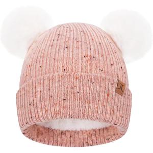 imageFZ FANTASTIC ZONE Toddler Kids Winter Hat Beanie Pompom Warm Fleece Baby Hats 06 12 Months 1 2 3 4 Year Old Girls Boys GiftsPink