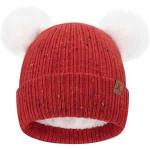 imageFZ FANTASTIC ZONE Toddler Kids Winter Hat Beanie Pompom Warm Fleece Baby Hats 06 12 Months 1 2 3 4 Year Old Girls Boys GiftsRed
