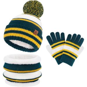 imageKids Toddler Winter Hat Gloves Infinity Scarf Set Warm Beanie Hats Neck Warmer with Fleece for Boys Girls Age 27 Baby GiftsArmy Green