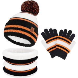 imageKids Toddler Winter Hat Gloves Infinity Scarf Set Warm Beanie Hats Neck Warmer with Fleece for Boys Girls Age 27 Baby GiftsBlack