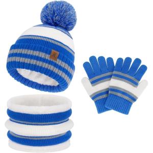 imageKids Toddler Winter Hat Gloves Infinity Scarf Set Warm Beanie Hats Neck Warmer with Fleece for Boys Girls Age 27 Baby GiftsBlue