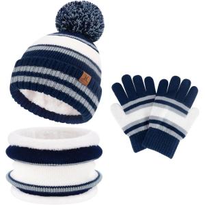 imageKids Toddler Winter Hat Gloves Infinity Scarf Set Warm Beanie Hats Neck Warmer with Fleece for Boys Girls Age 27 Baby GiftsNavy Blue