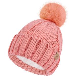 imageFZ FANTASTIC ZONE Womens Pom Pom Winter Hat Warm Cable Knit Beanie Hats for Women Skull Cap with Thick Fleece Lined GiftsPink