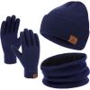imageWinter Beanie Hat Scarf Touchscreen Gloves Set for Men and Women Beanie Gloves Neck Warmer Set with Warm Knit Fleece LinedDark Blue
