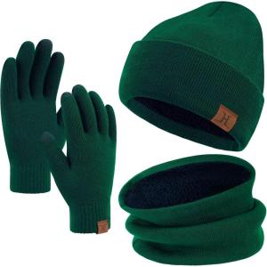 imageWinter Beanie Hat Scarf Touchscreen Gloves Set for Men and Women Beanie Gloves Neck Warmer Set with Warm Knit Fleece LinedDark Green