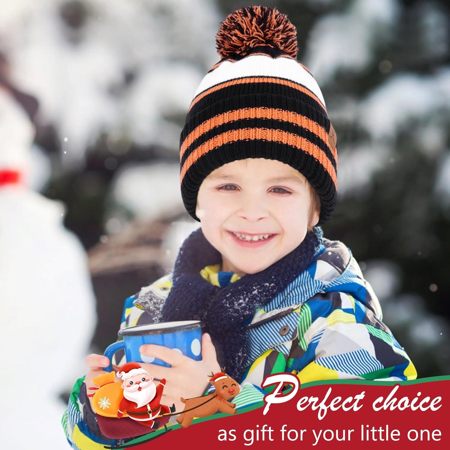 imageFZ FANTASTIC ZONE Kids Toddler Winter Hat Beanie with Warm Fleece Ski Baby Hats for 27 Years Skull Cap Baby Boys Girls GiftsBlack