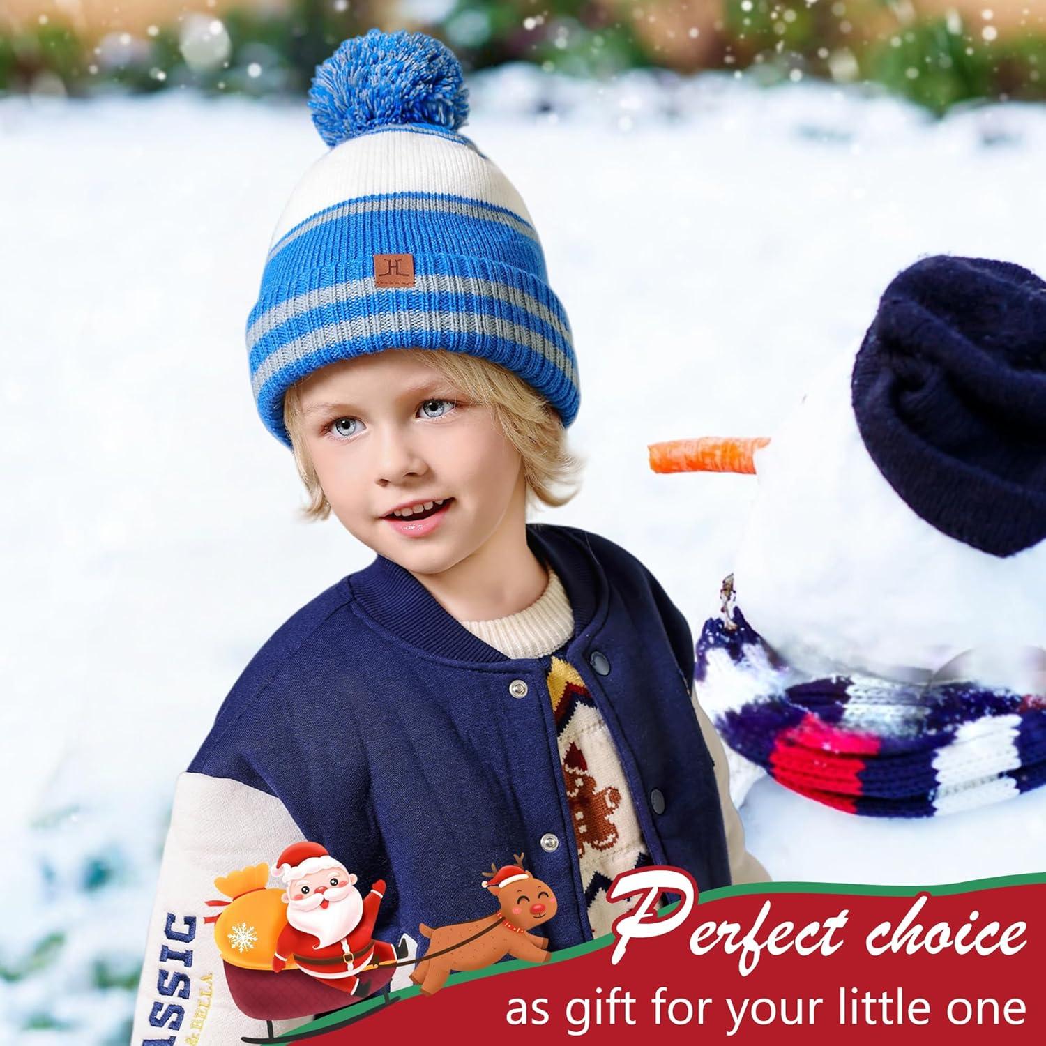 imageFZ FANTASTIC ZONE Kids Toddler Winter Hat Beanie with Warm Fleece Ski Baby Hats for 27 Years Skull Cap Baby Boys Girls GiftsBlue