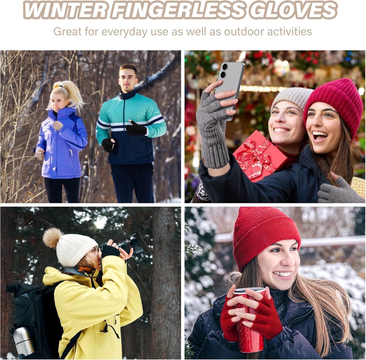 imageFZ FANTASTIC ZONE Winter Fingerless Gloves for Women Men Fleece Warm Knit Type Work Half Finger Gloves for Cold Weather GiftApricot