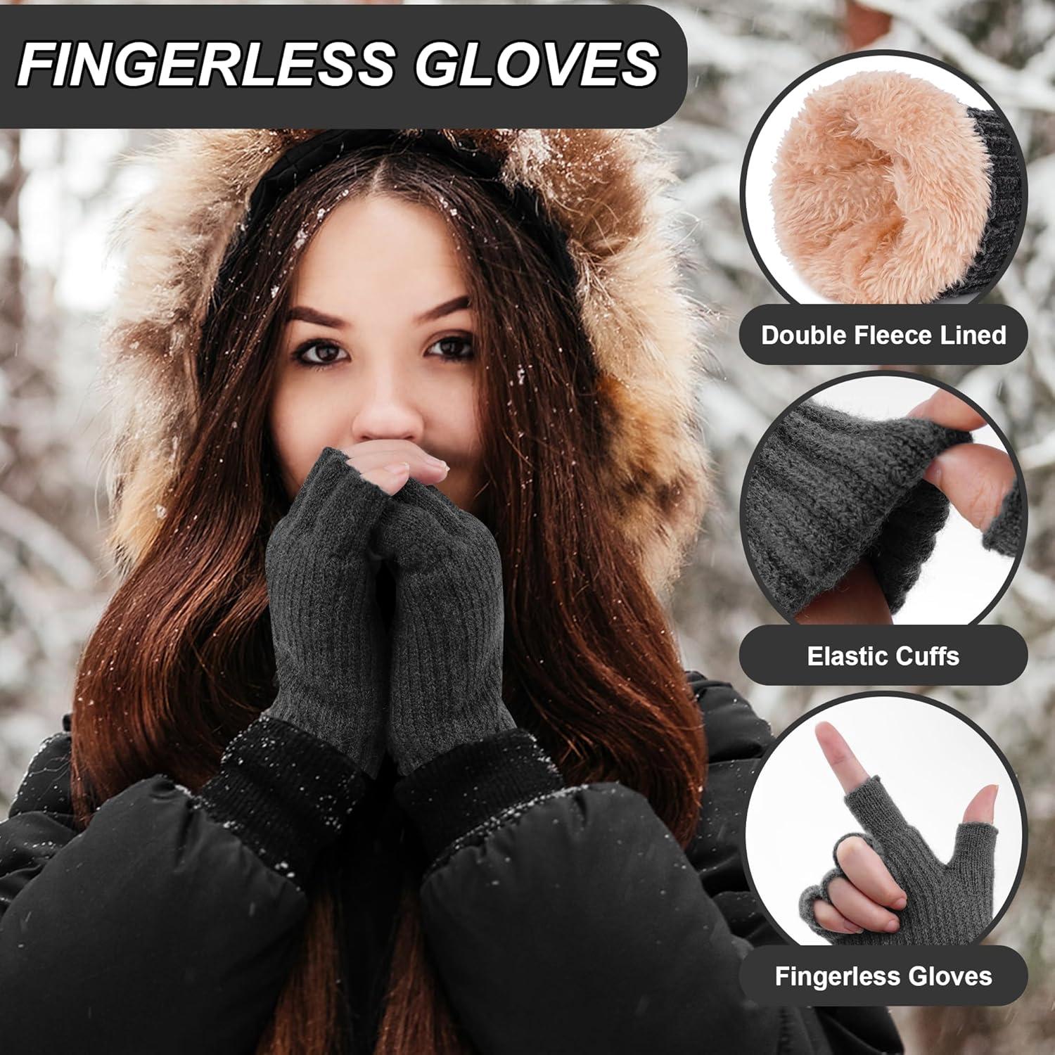 imageFZ FANTASTIC ZONE Winter Fingerless Gloves for Women Men Fleece Warm Knit Type Work Half Finger Gloves for Cold Weather GiftDark Gray
