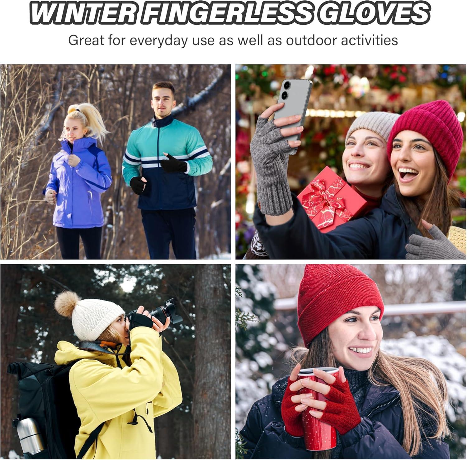 imageFZ FANTASTIC ZONE Winter Fingerless Gloves for Women Men Fleece Warm Knit Type Work Half Finger Gloves for Cold Weather GiftDark Gray