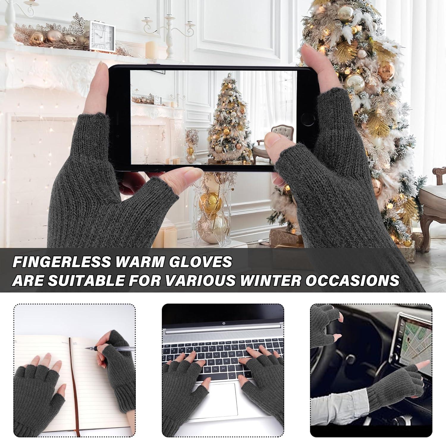 imageFZ FANTASTIC ZONE Winter Fingerless Gloves for Women Men Fleece Warm Knit Type Work Half Finger Gloves for Cold Weather GiftDark Gray