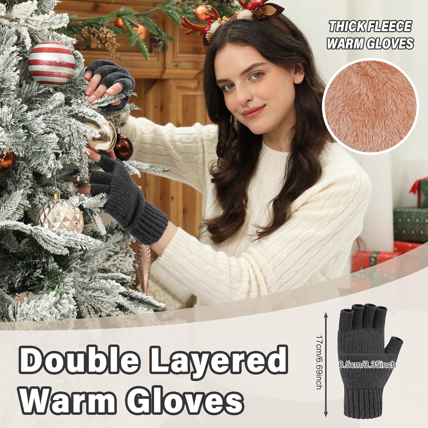 imageFZ FANTASTIC ZONE Winter Fingerless Gloves for Women Men Fleece Warm Knit Type Work Half Finger Gloves for Cold Weather GiftDark Gray